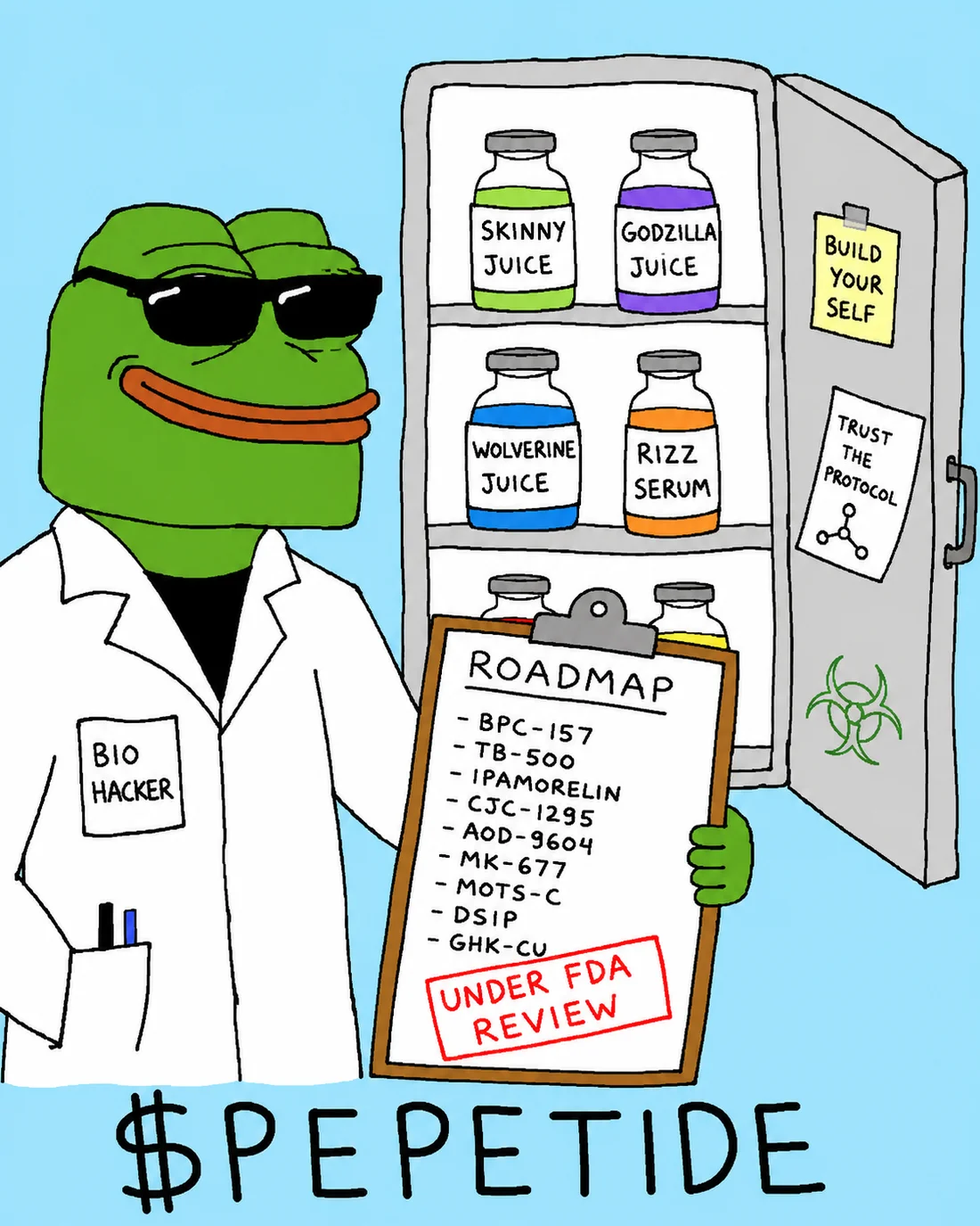 Biohacker Pepe with his pharmaceutical fridge